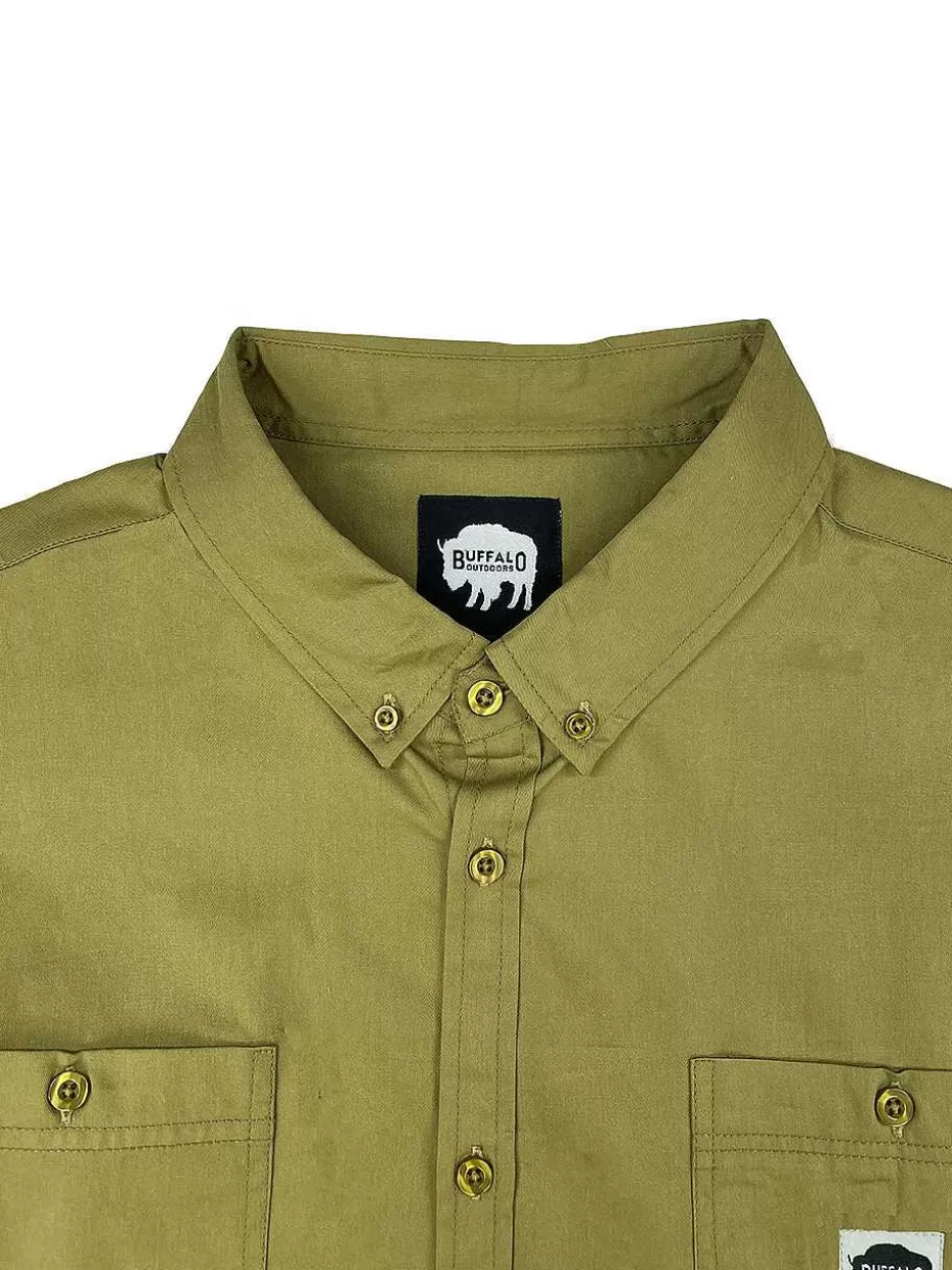 Fashion ® Workwear Short Sleeve Button Down Twill Work Shirt-Olive Green Men Button Down Shirts