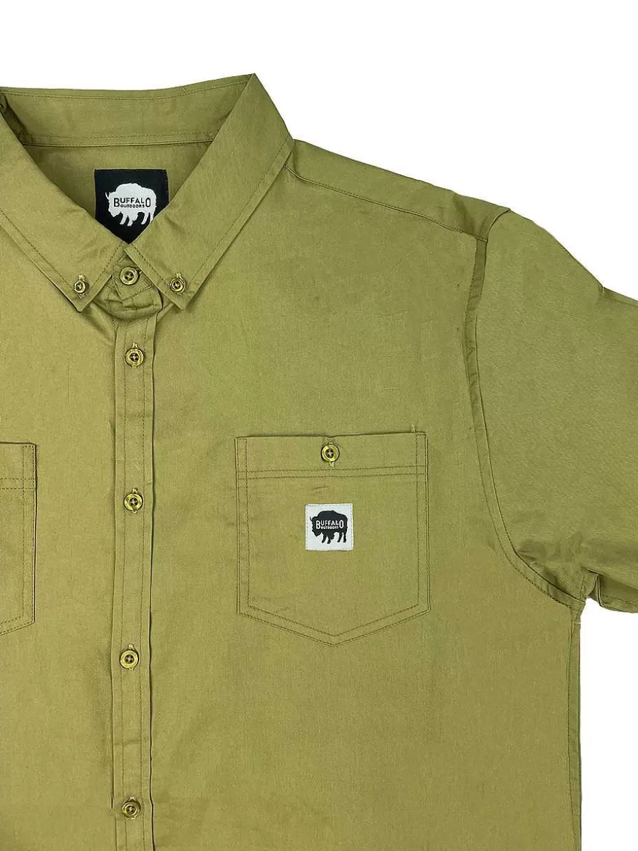 Fashion ® Workwear Short Sleeve Button Down Twill Work Shirt-Olive Green Men Button Down Shirts