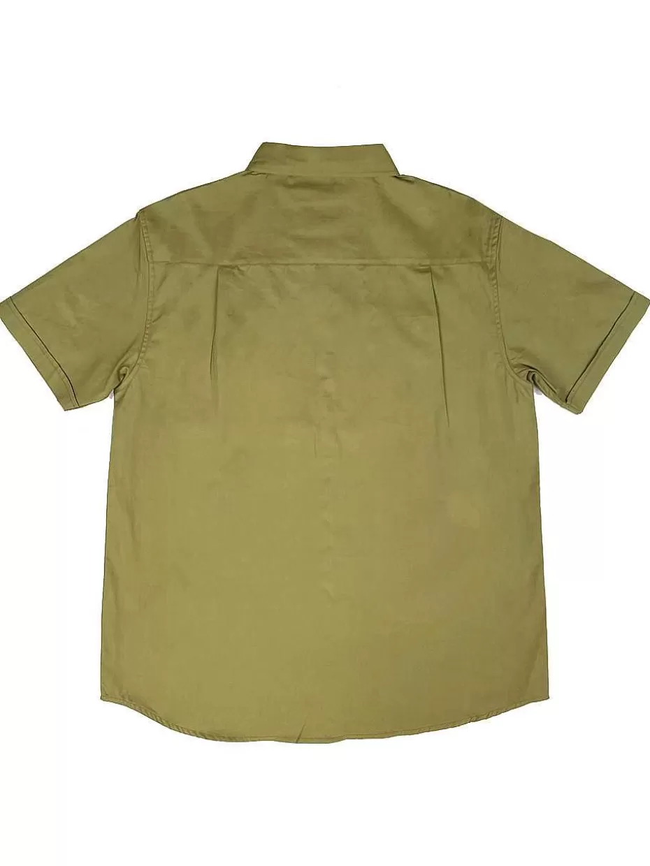Fashion ® Workwear Short Sleeve Button Down Twill Work Shirt-Olive Green Men Button Down Shirts