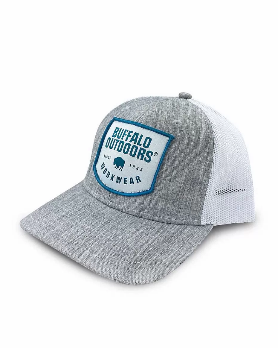 Fashion ® Workwear Woven Color Patch Trucker Hat-Heather Grey/White Accessories Trucker Hats