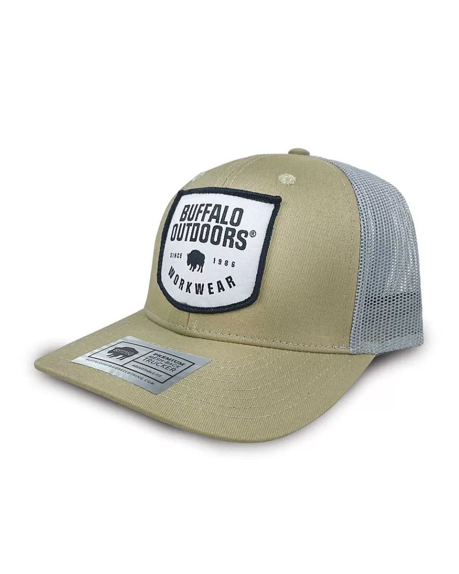 Sale ® Workwear Woven Color Patch Trucker Hat-Khaki/Grey Accessories Trucker Hats