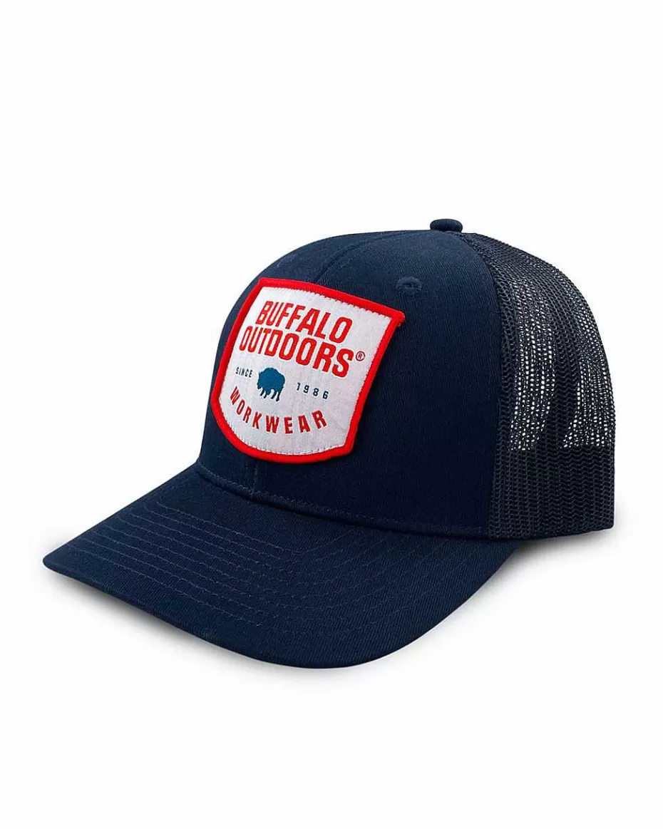 Discount ® Workwear Woven Color Patch Trucker Hat-Navy Blue Accessories Trucker Hats
